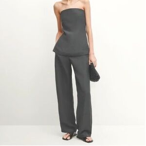 Massimo Dutti Total Look Linen Blend Suit Trousers